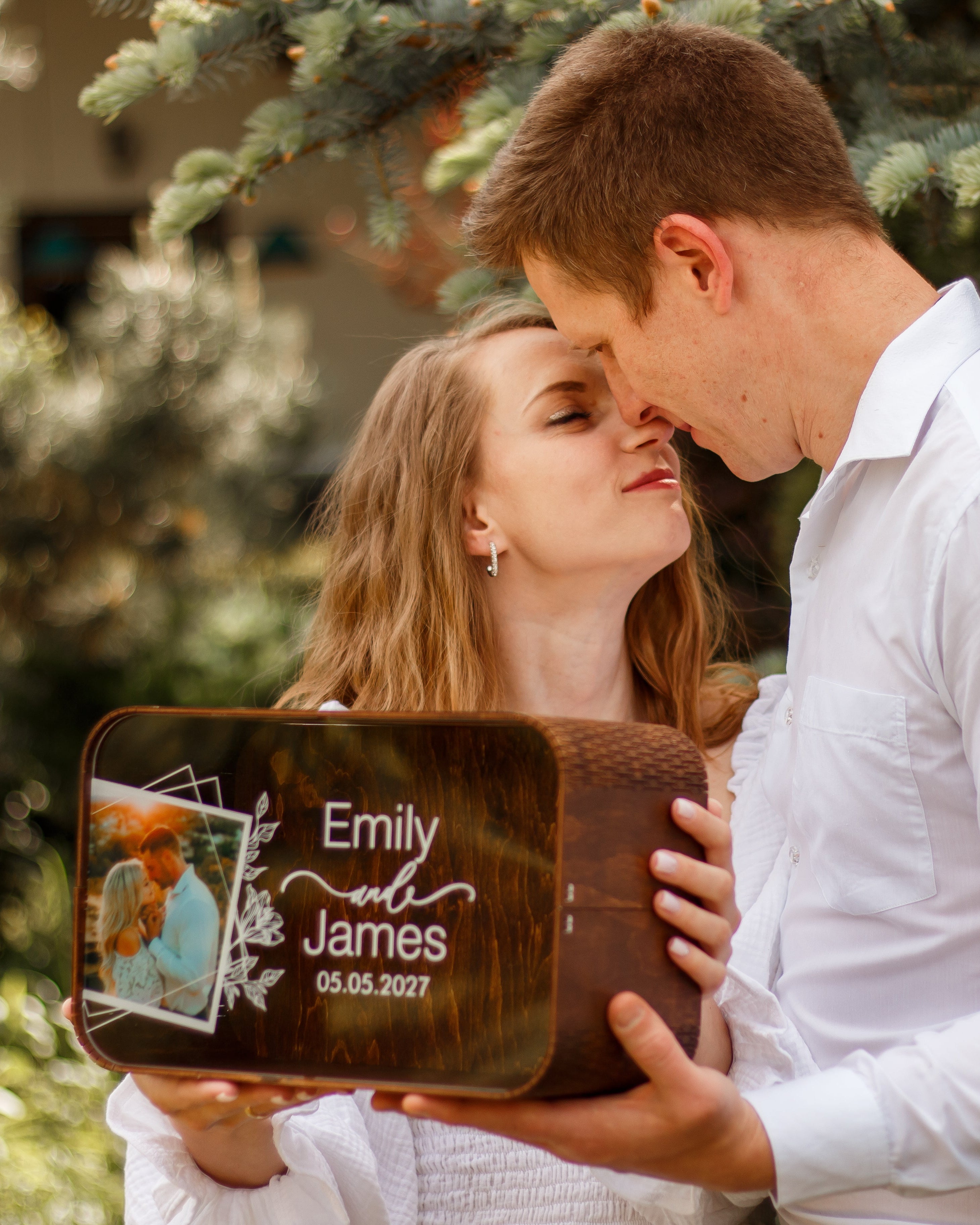 Engraved wooden card holder box for wedding reception