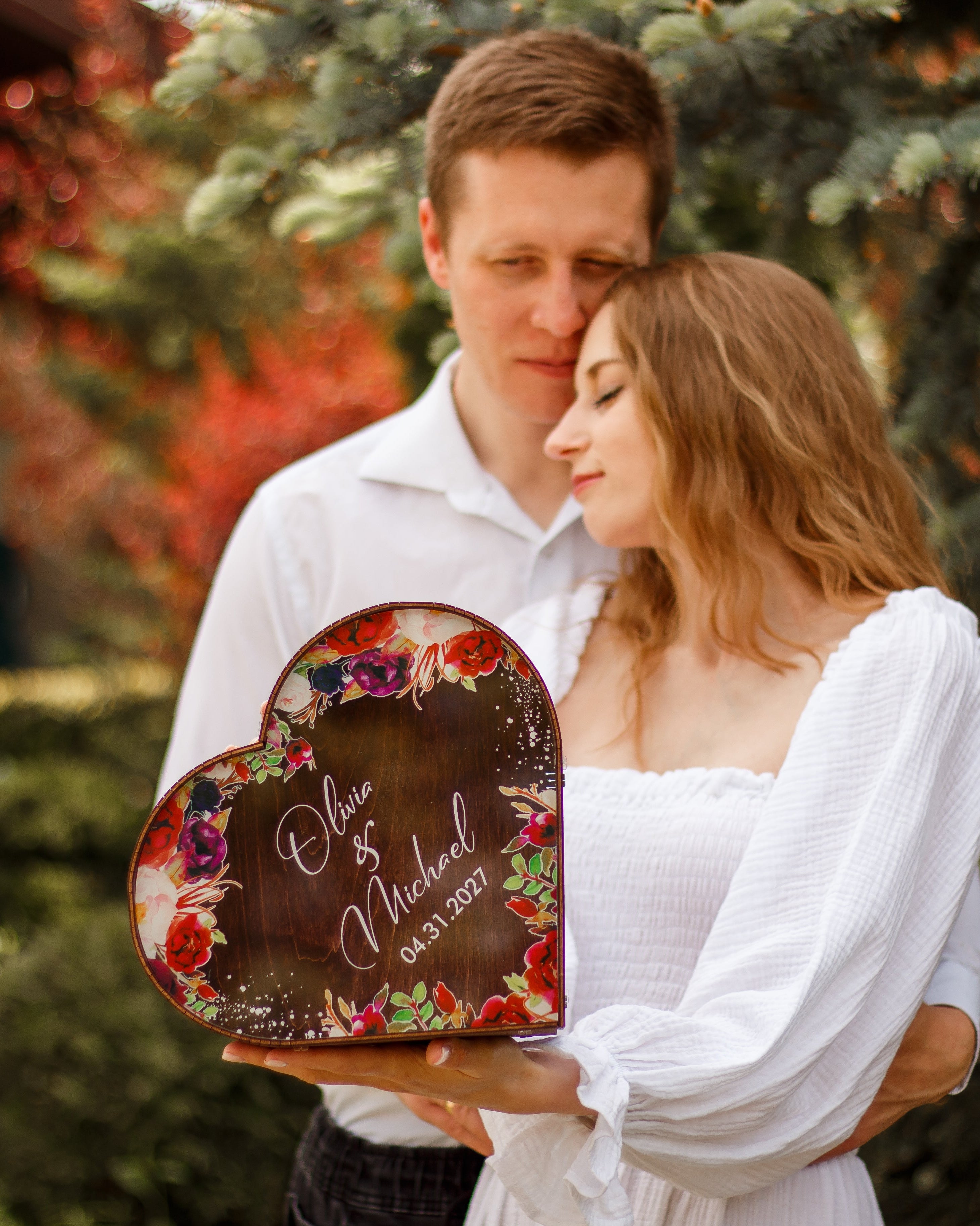 Vintage style wooden wedding card collection box