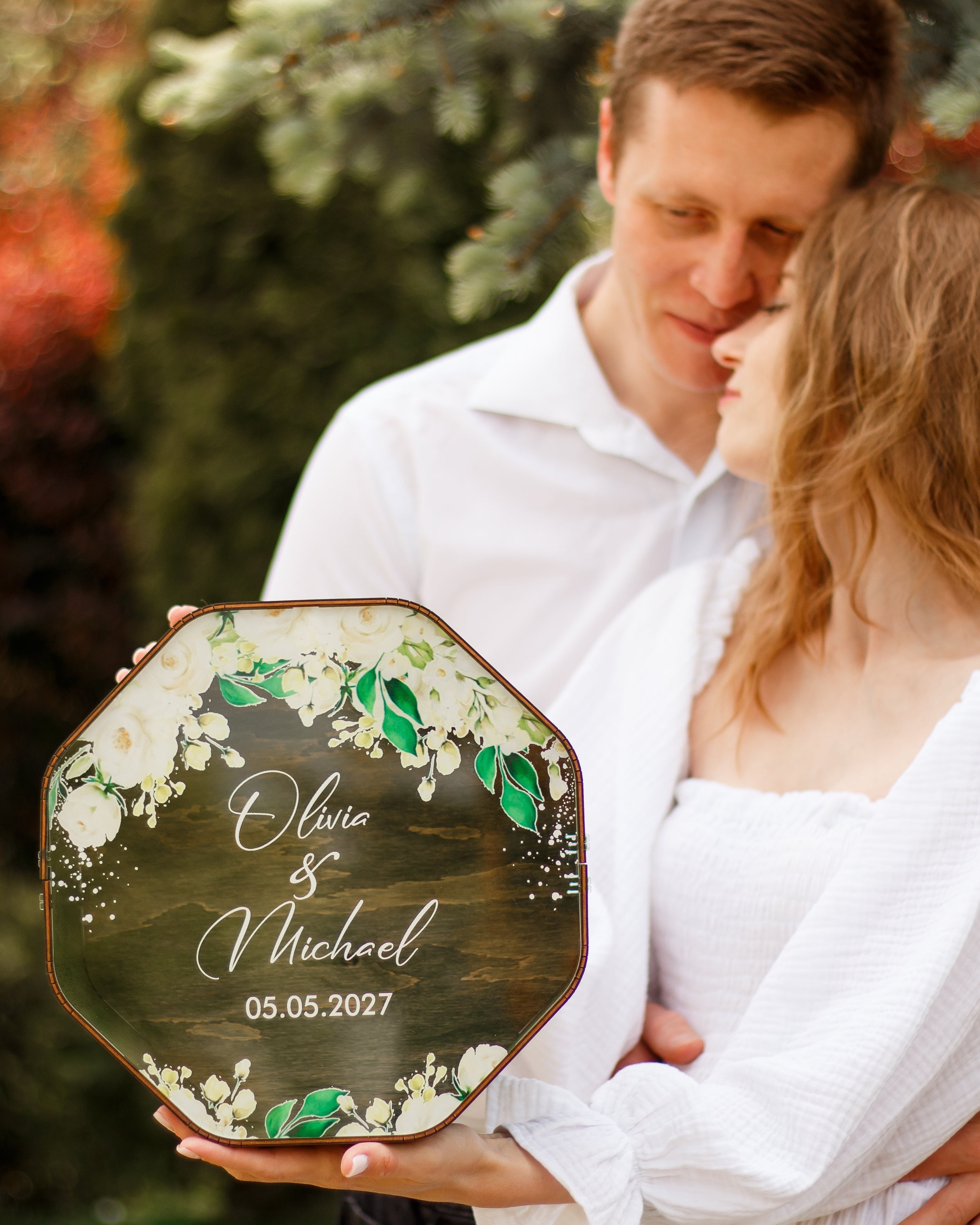 Wooden wedding keepsake box for envelopes