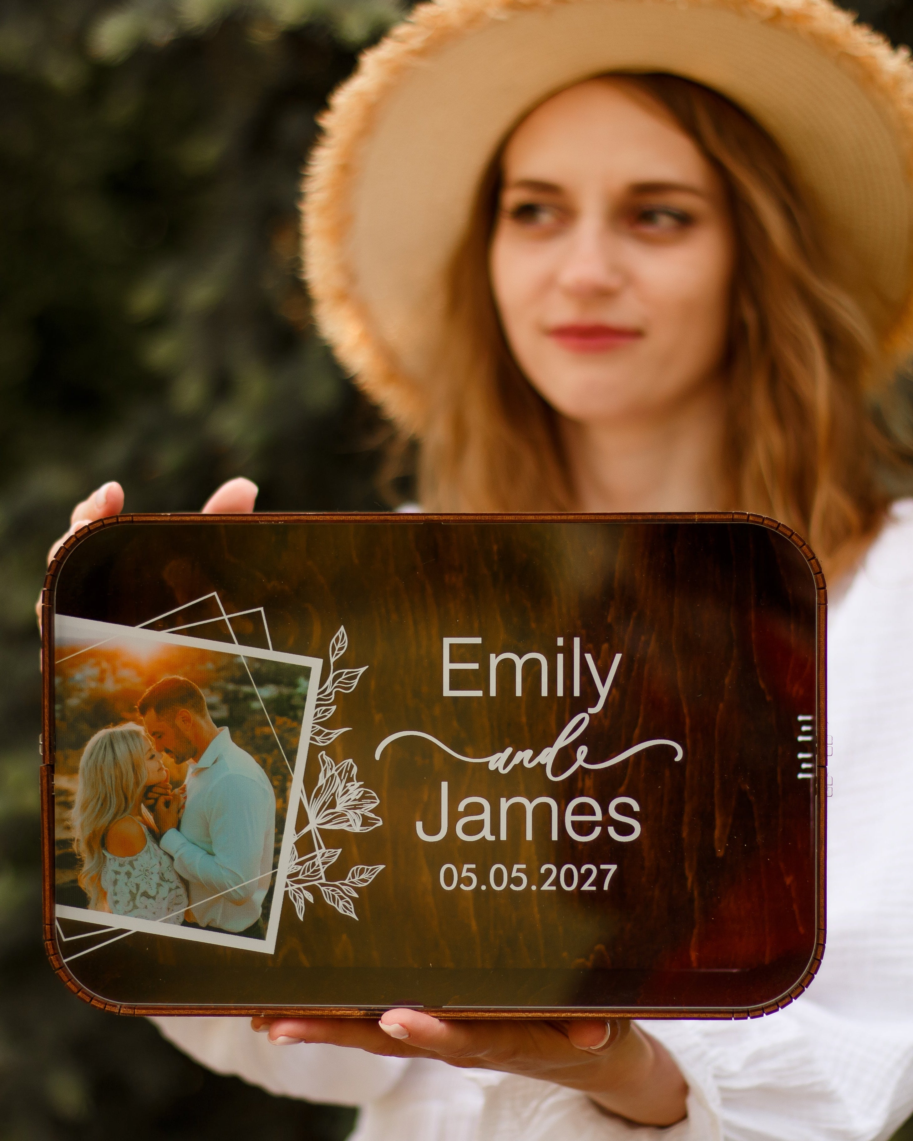 Unique wooden wedding envelope box with engraving