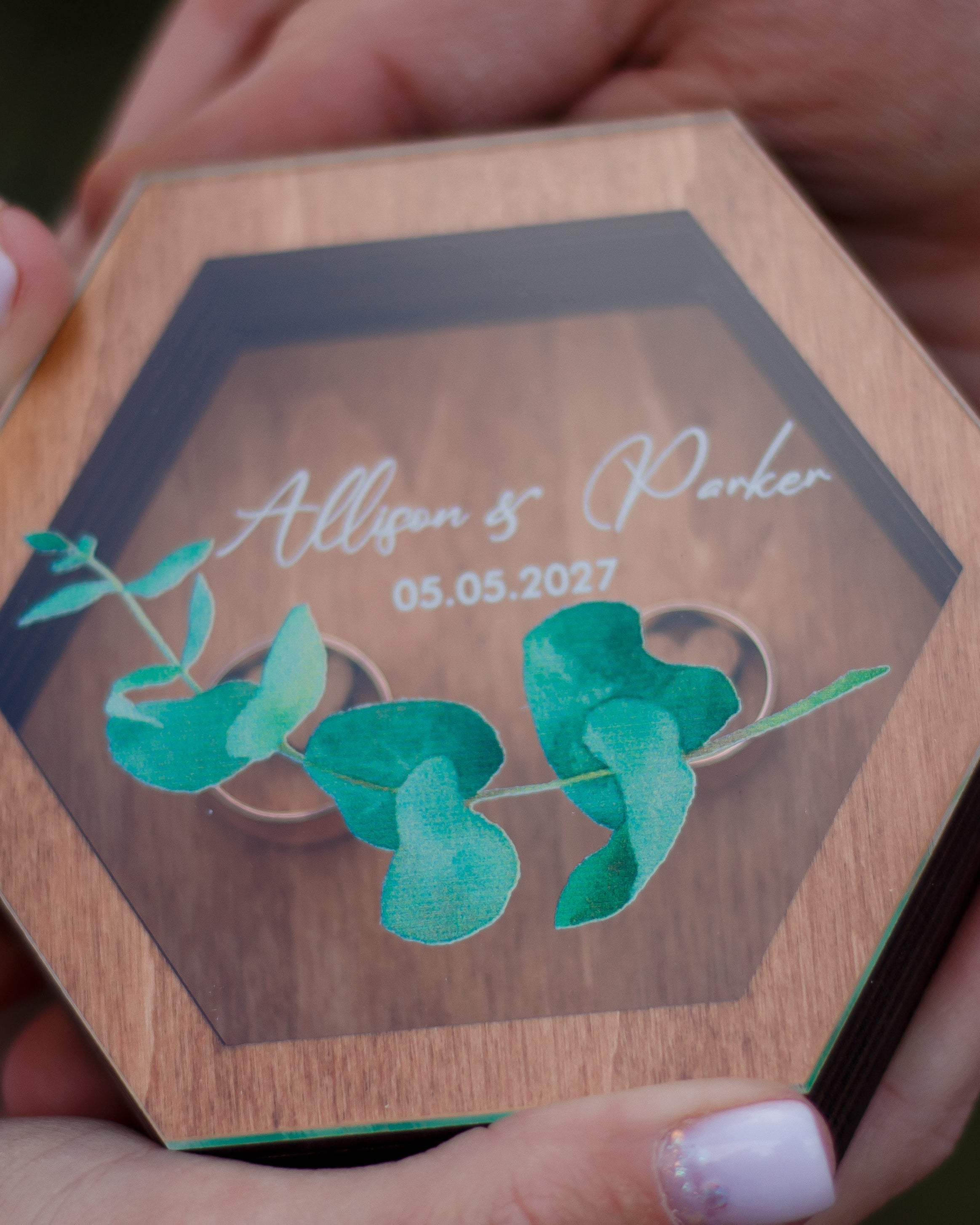 Custom engraved ring box for wedding ceremony