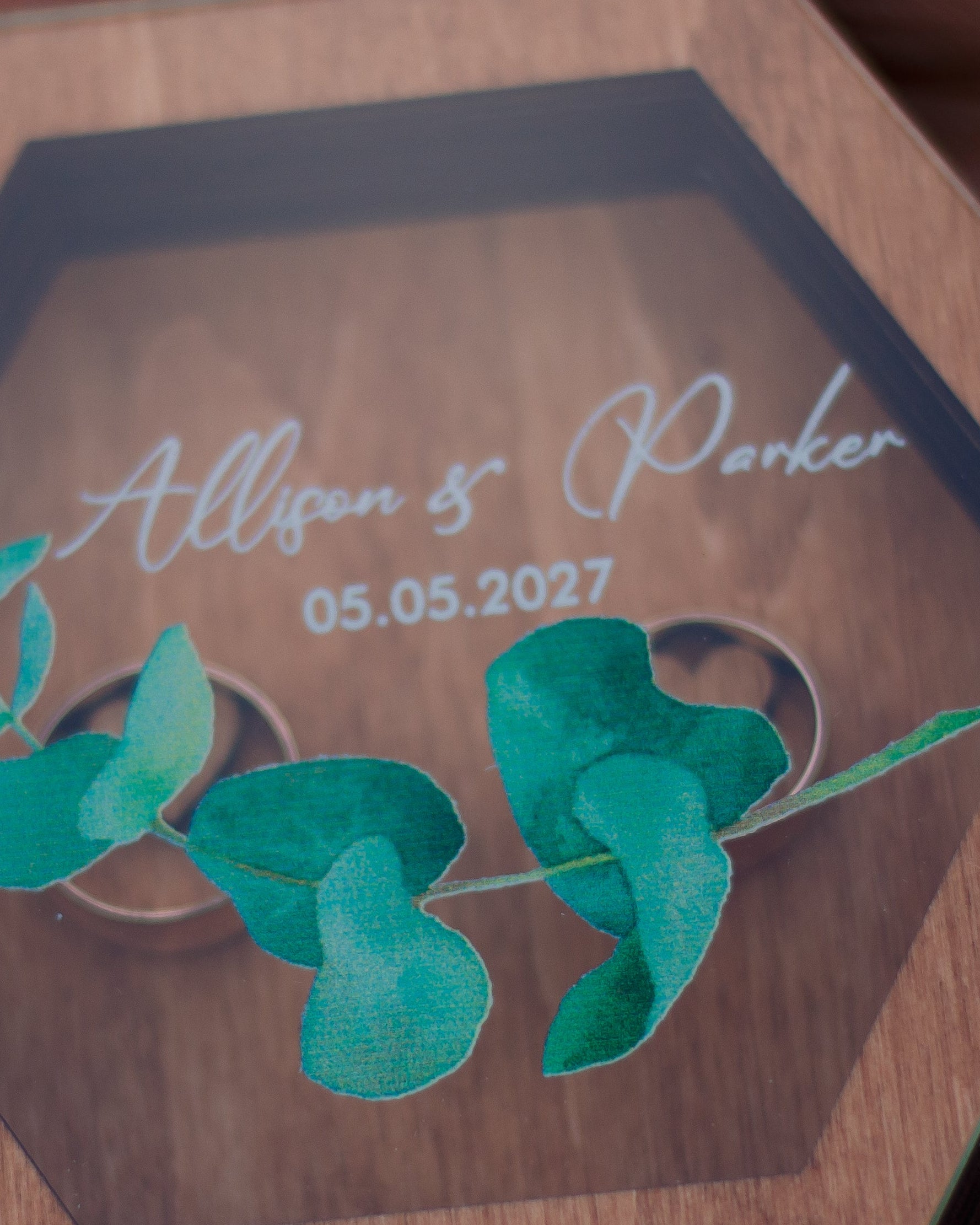 Wooden ring holder box for bride and groom rings