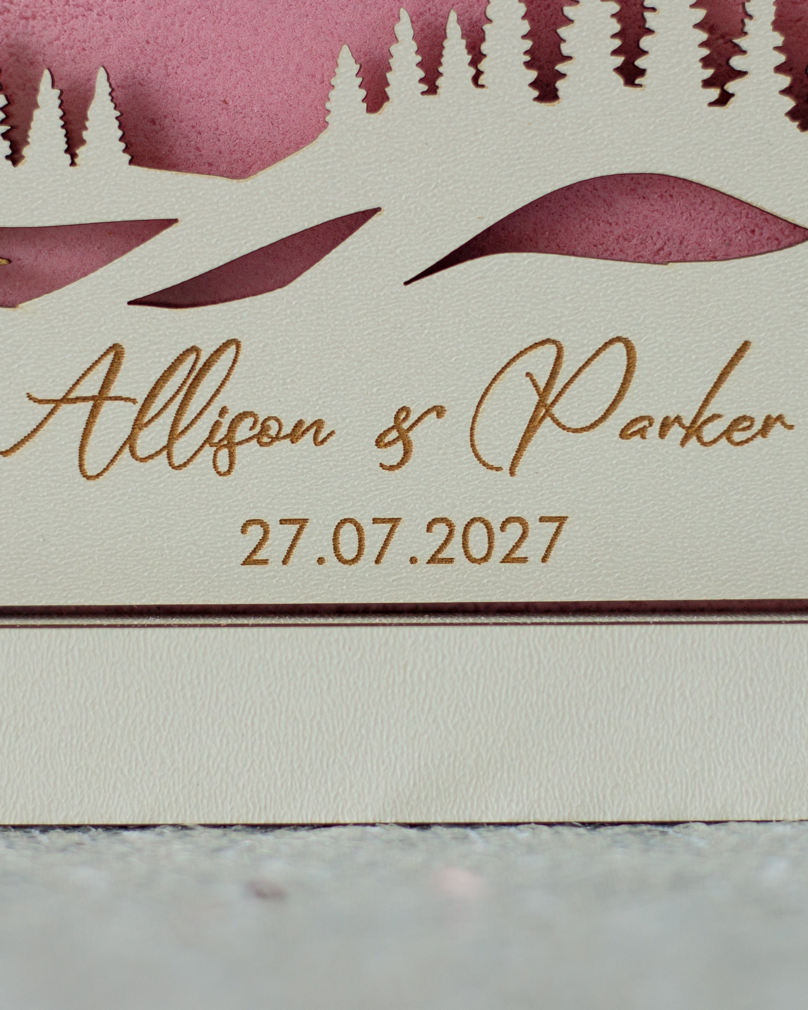 Mountain themed sand ceremony frame for rustic wedding