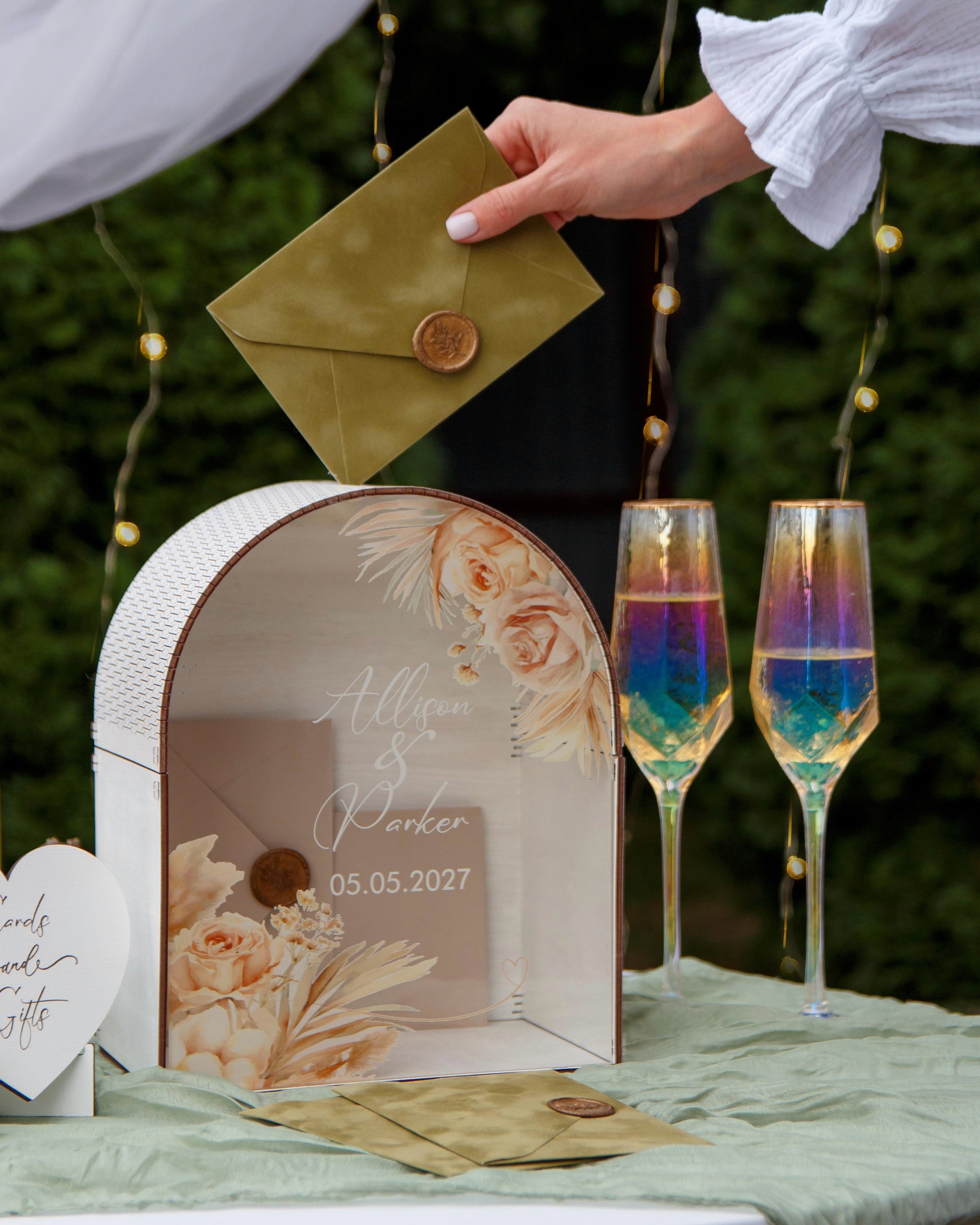 Elegant wooden card holder box for wedding decor