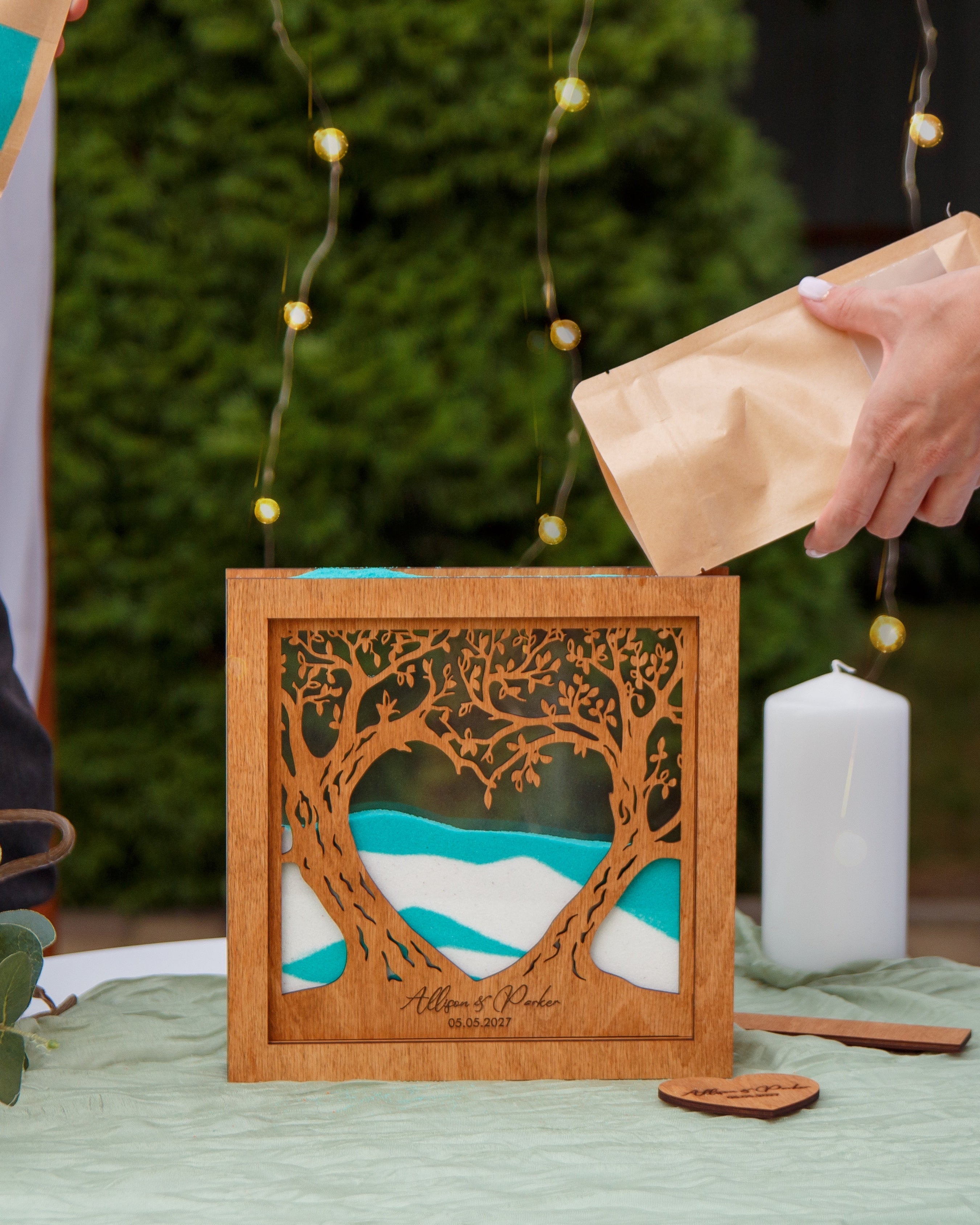 Romantic unity sand ceremony frame for boho wedding theme