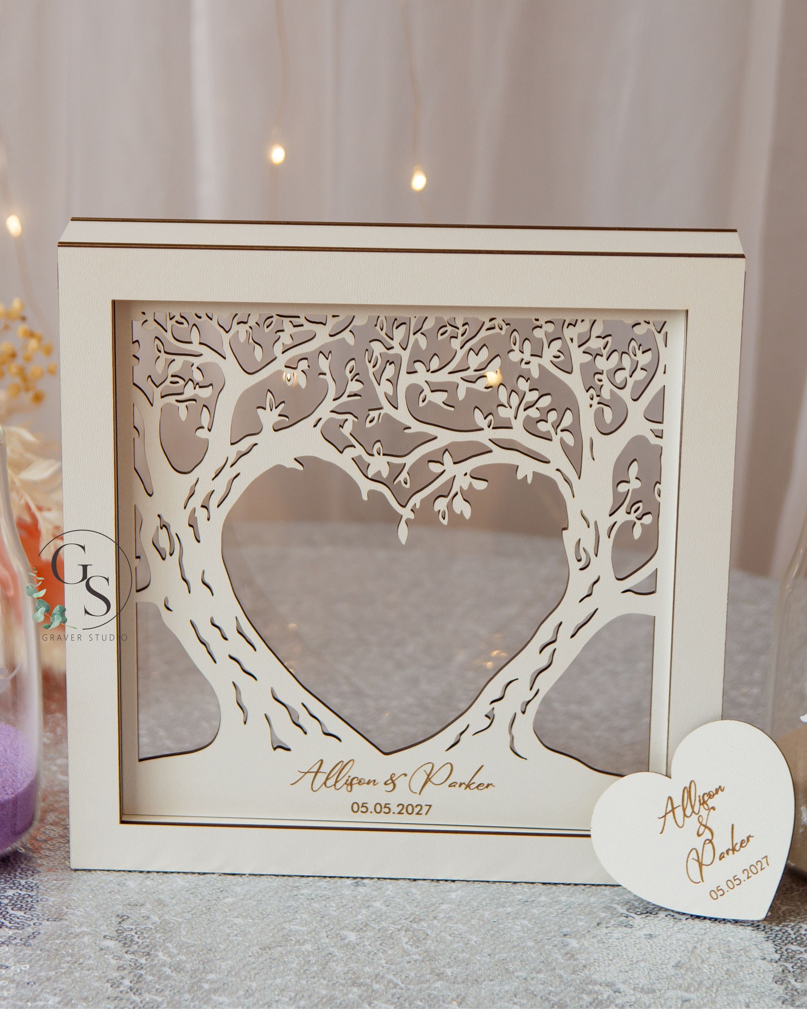 Elegant wedding sand ceremony frame with personalized names and date