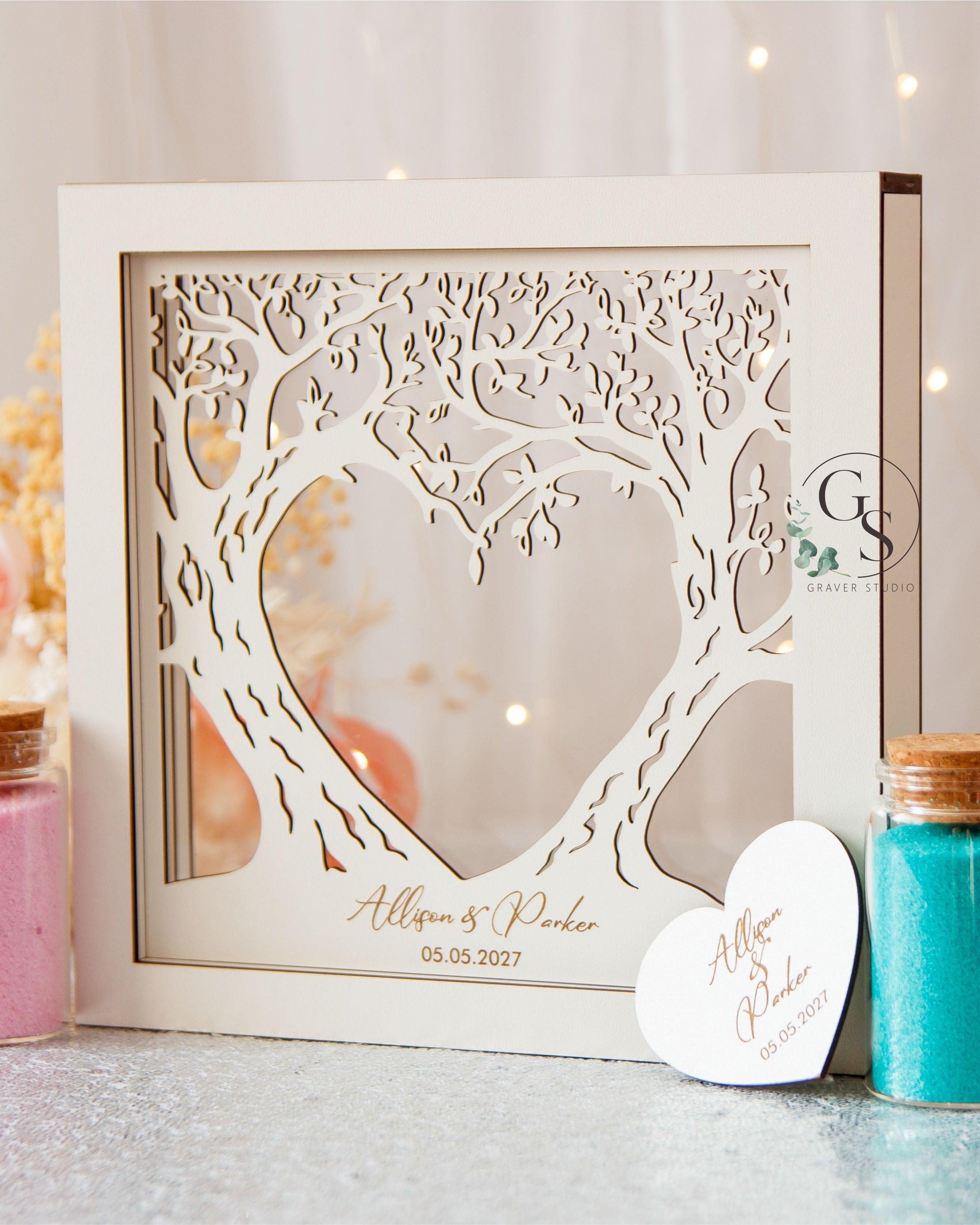 Wooden shadow box sand ceremony frame for rustic wedding decor
