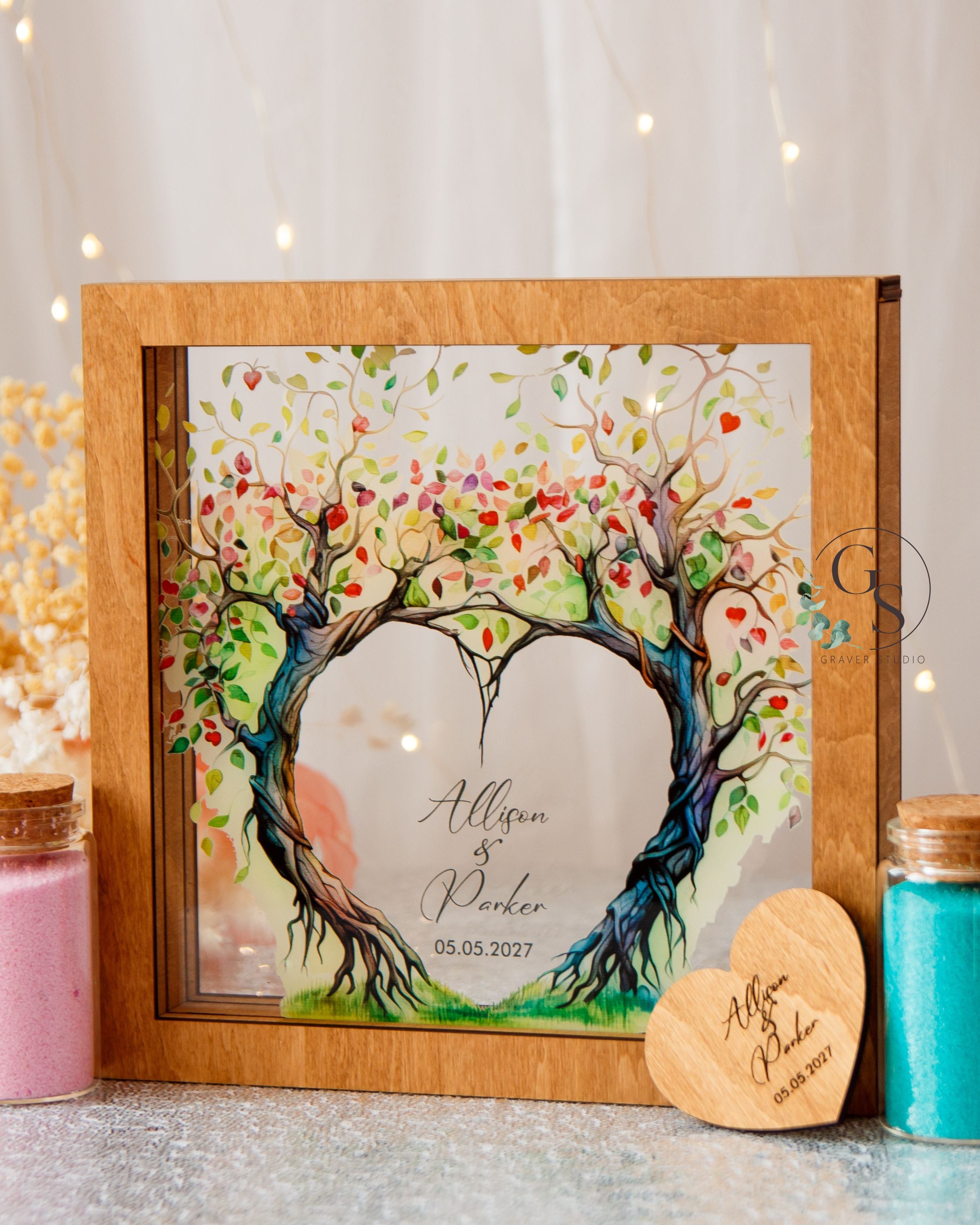 Minimalist wedding sand ceremony frame with neutral colors