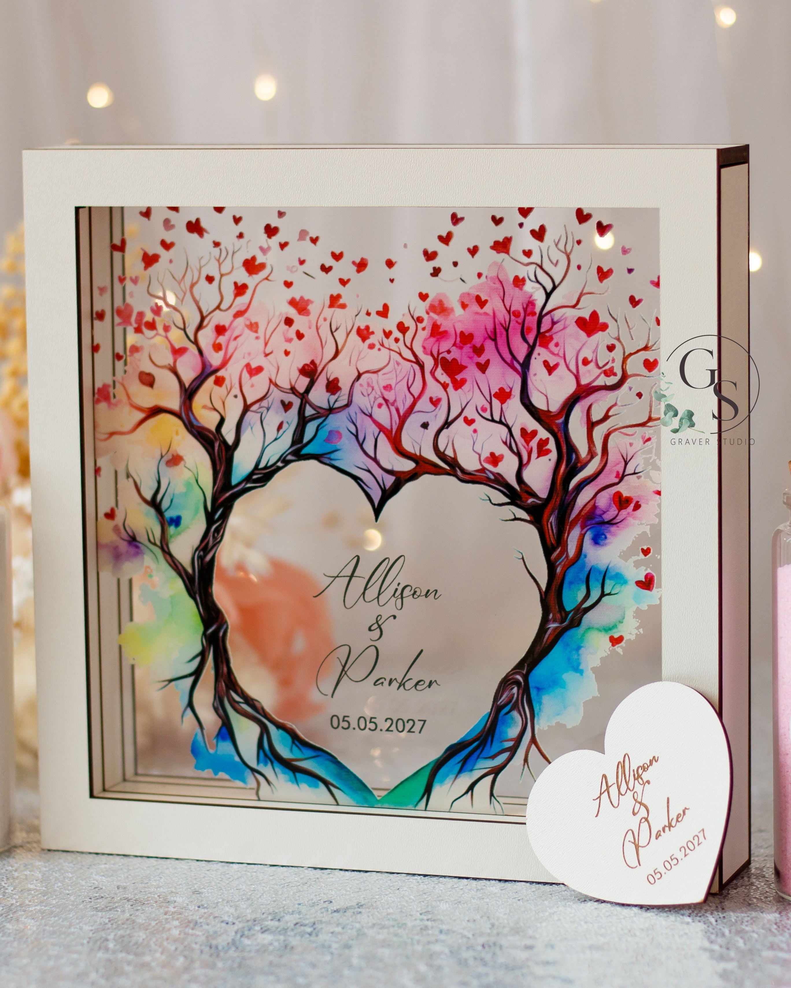 Romantic wedding ceremony sand frame for symbolic unity ritual