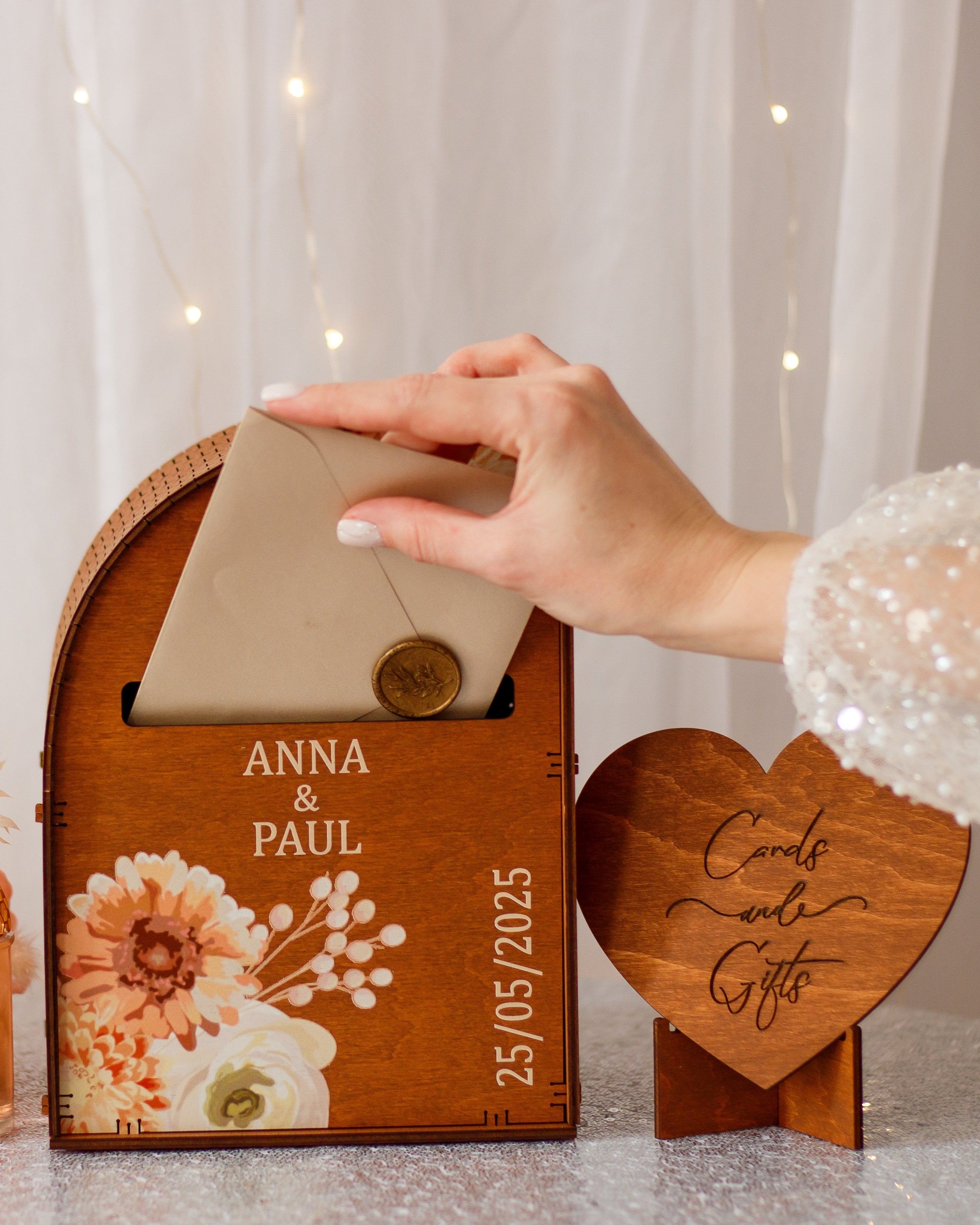 Rustic wedding envelope box with slot for cards