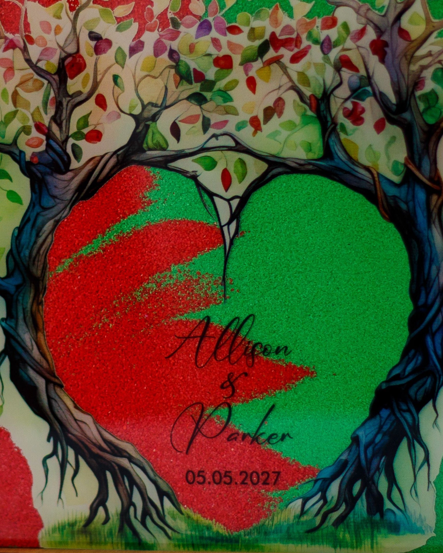 Wedding unity sand frame with bottles for multi person ceremony