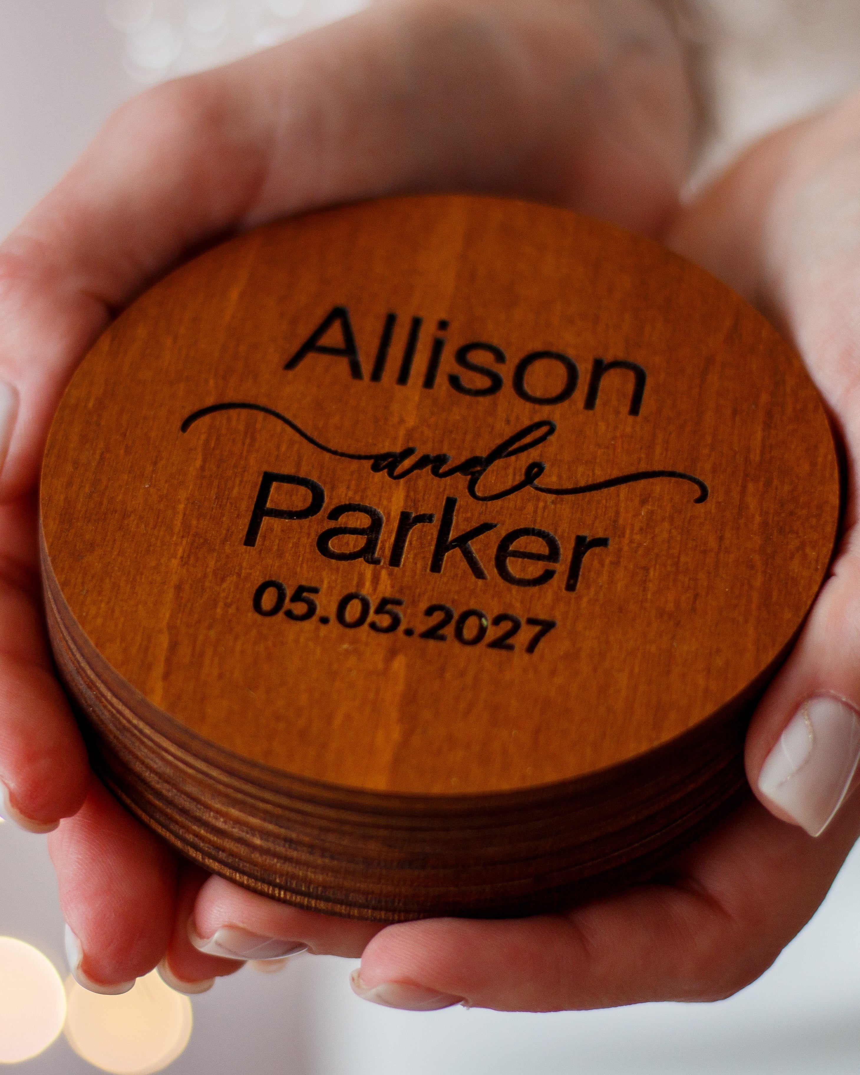 Engraved wooden ring bearer box for wedding ceremony