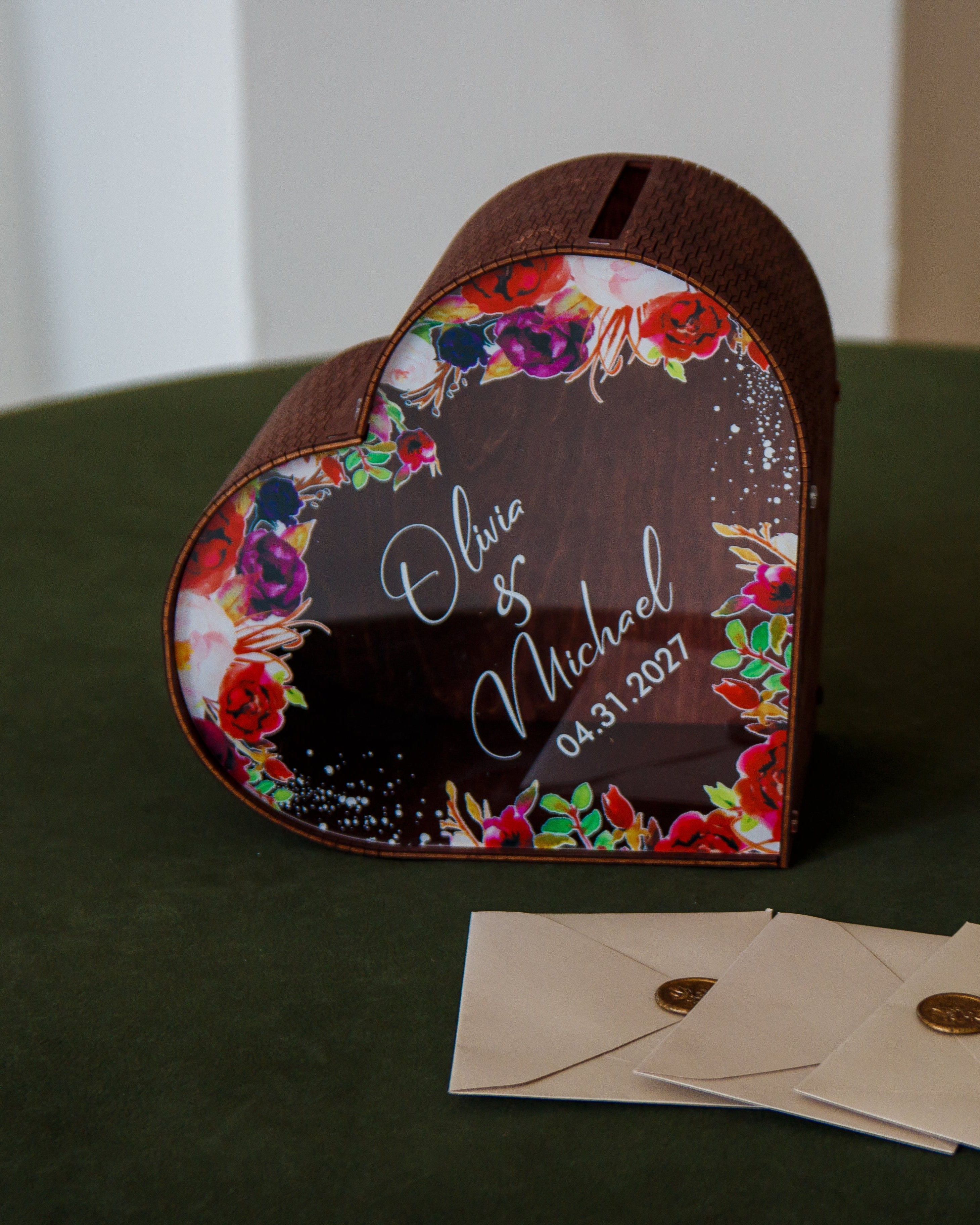 Wooden wedding gift box for money and wishes