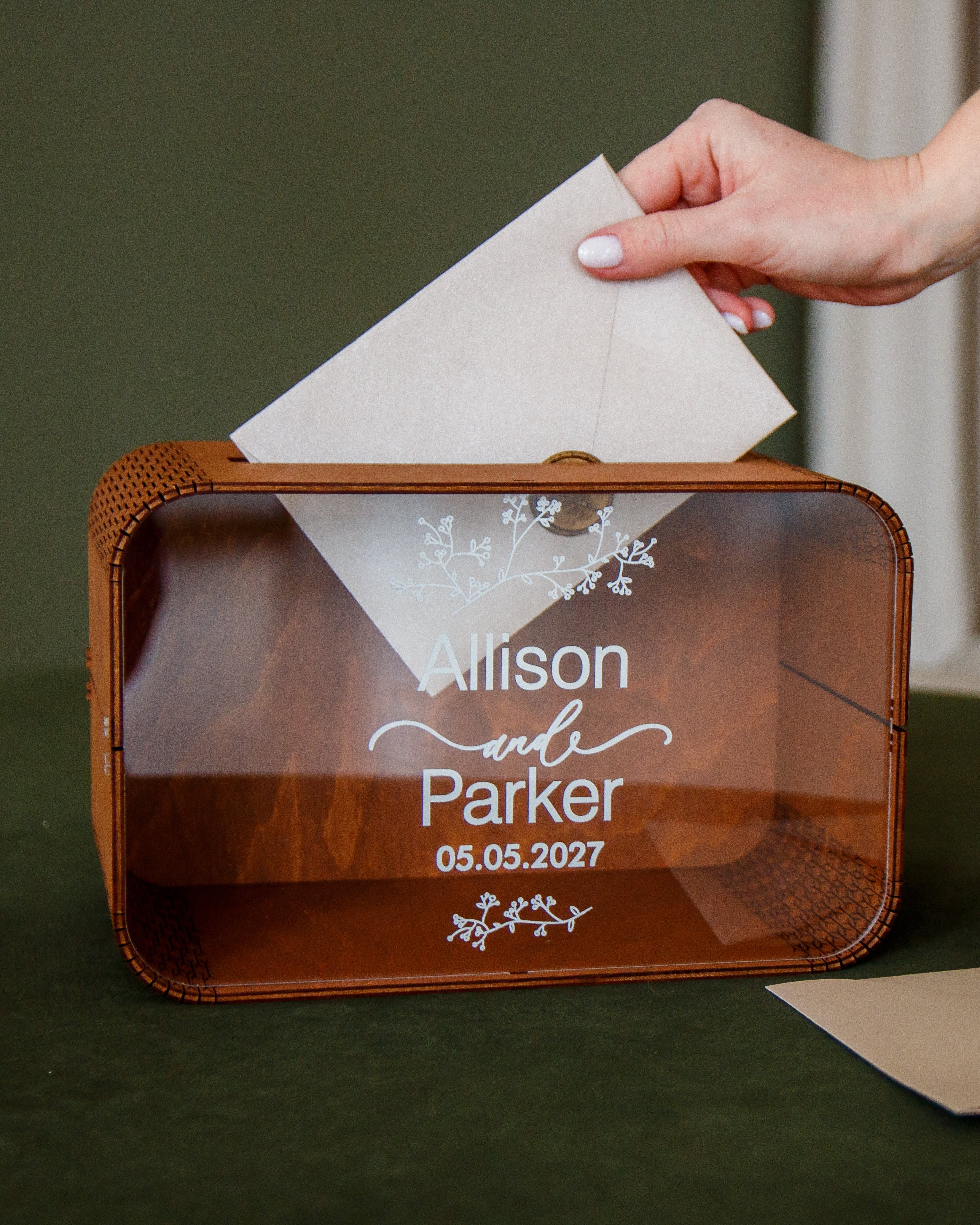 Wooden wedding card chest with custom design
