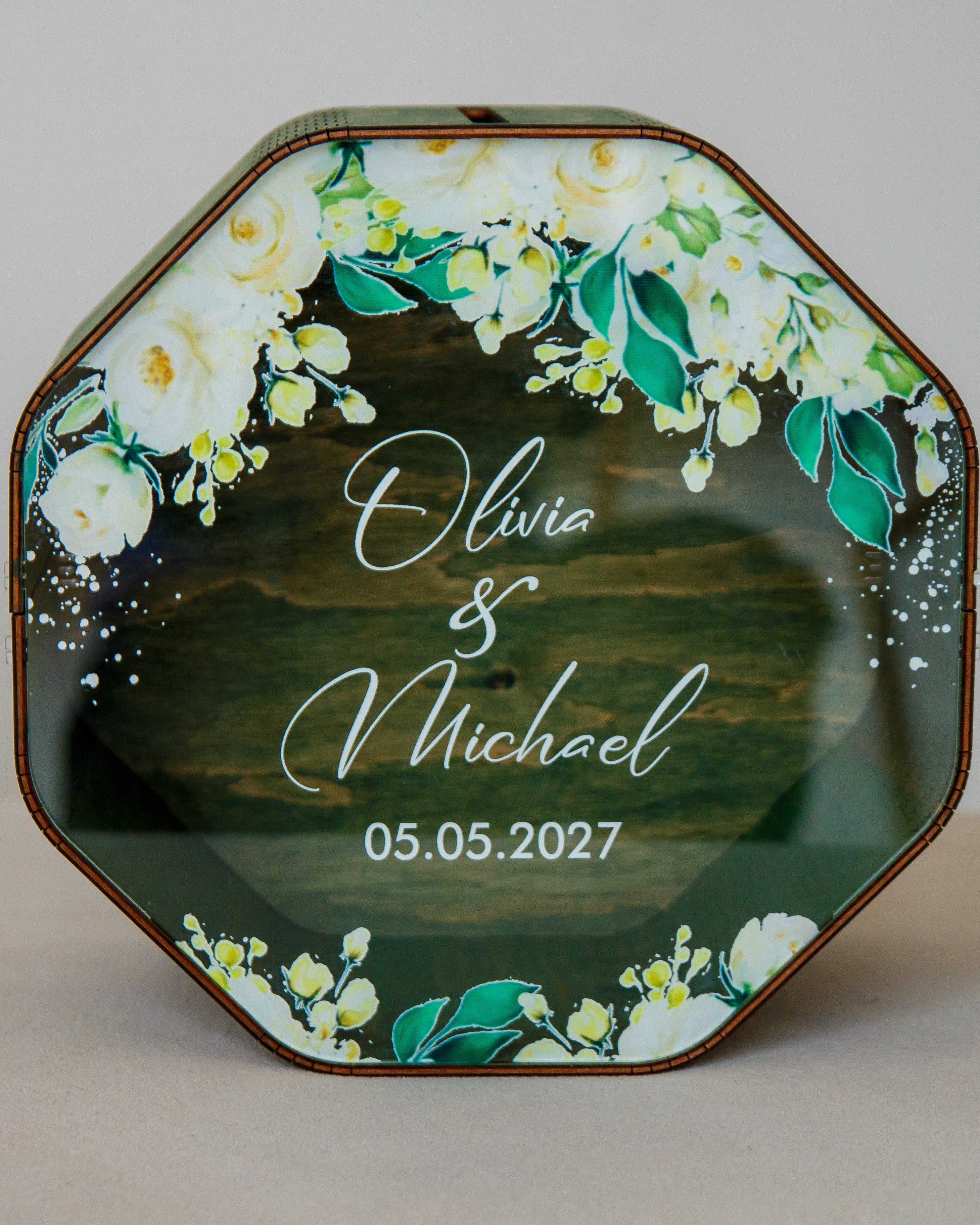 Rustic wooden card box for wedding envelopes