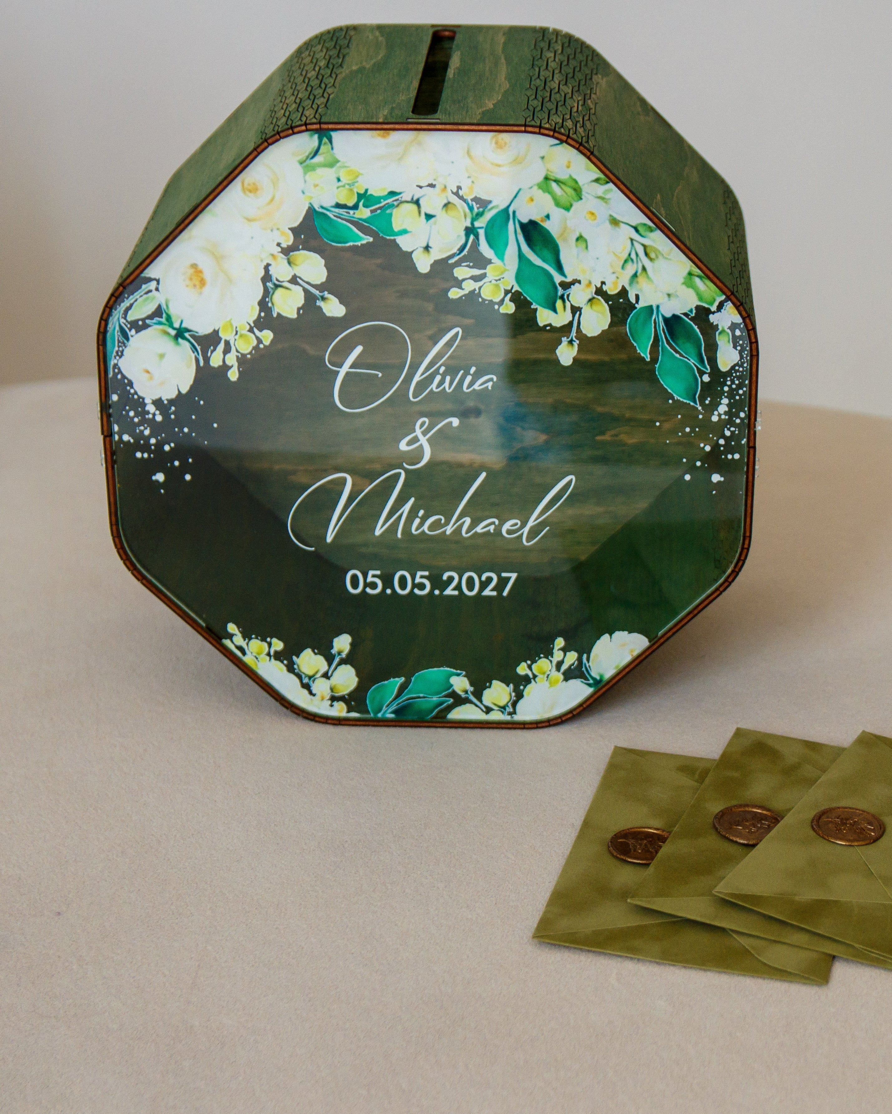 Custom wedding money box with floral design