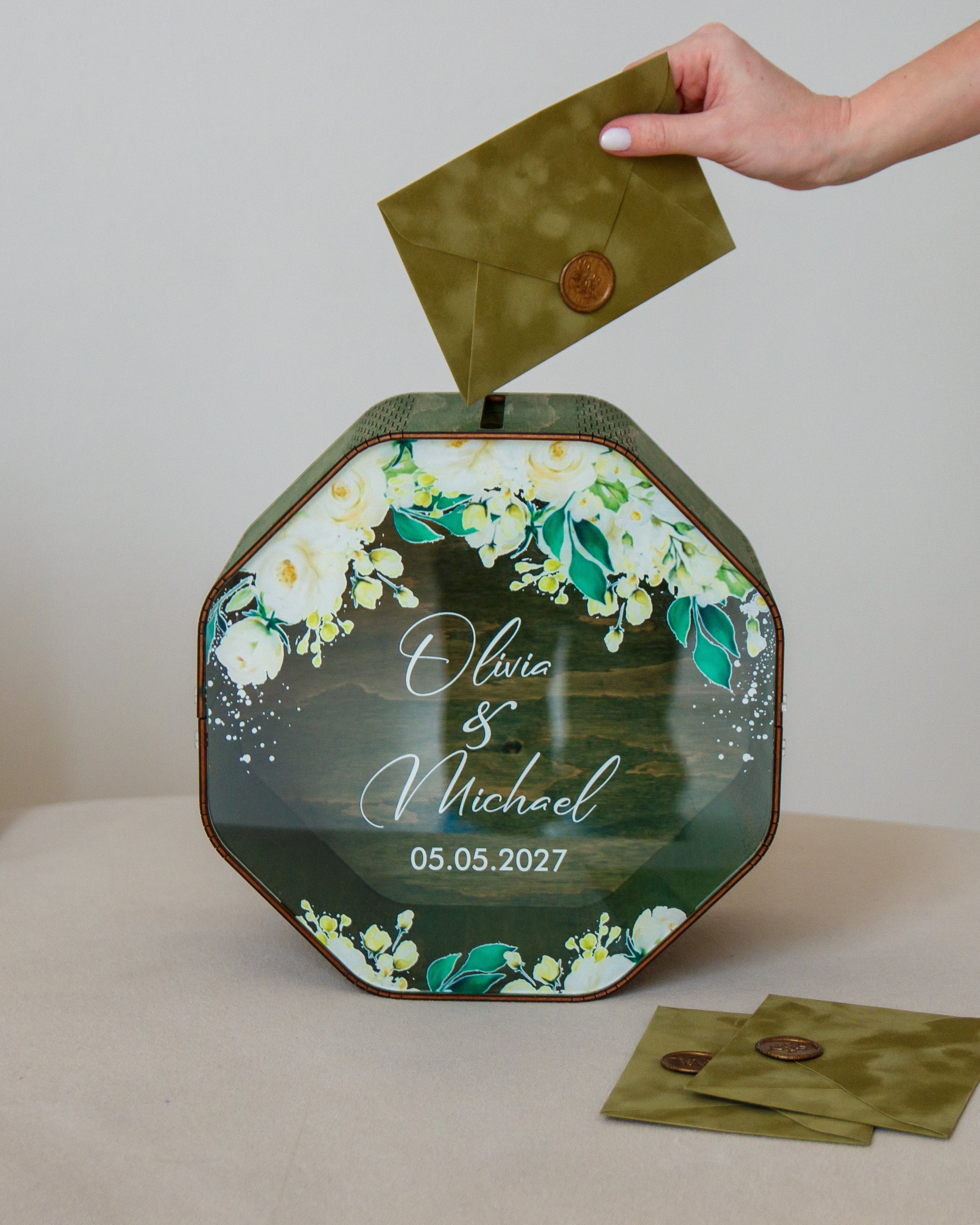 Wedding card holder box made of stained wood