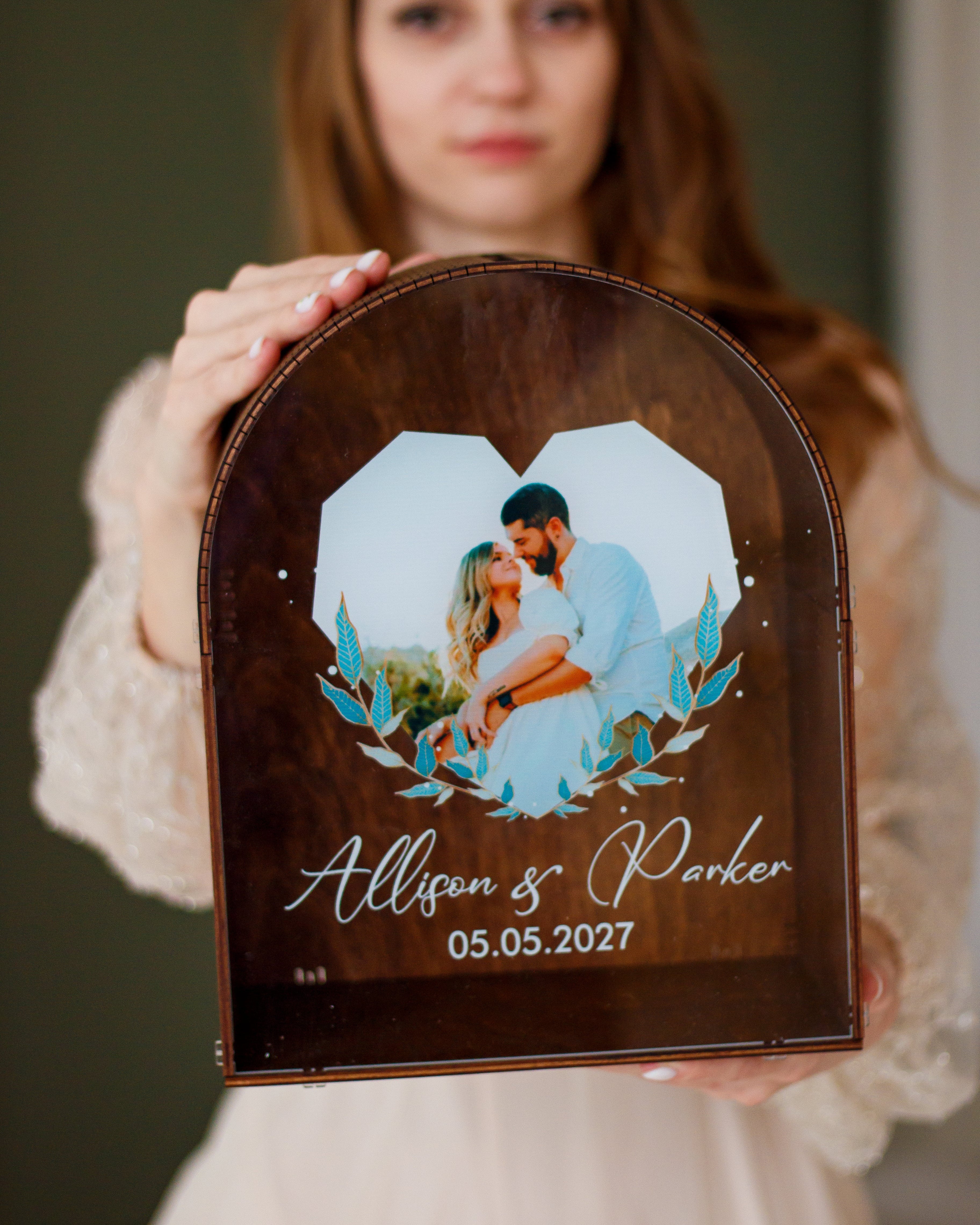 Wooden wedding mailbox style card box with slot