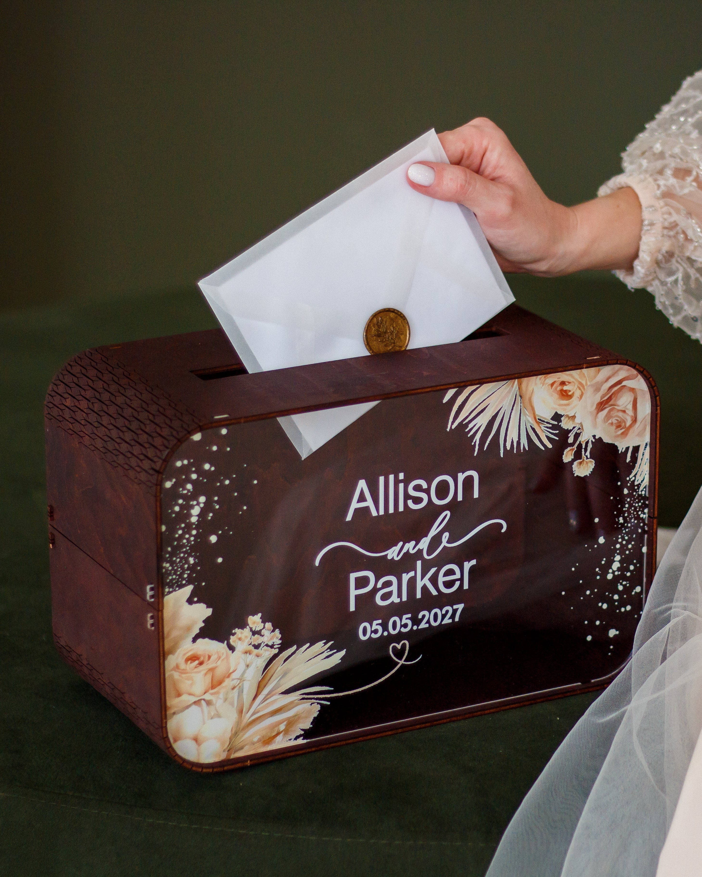 Wedding money box with names and wedding date