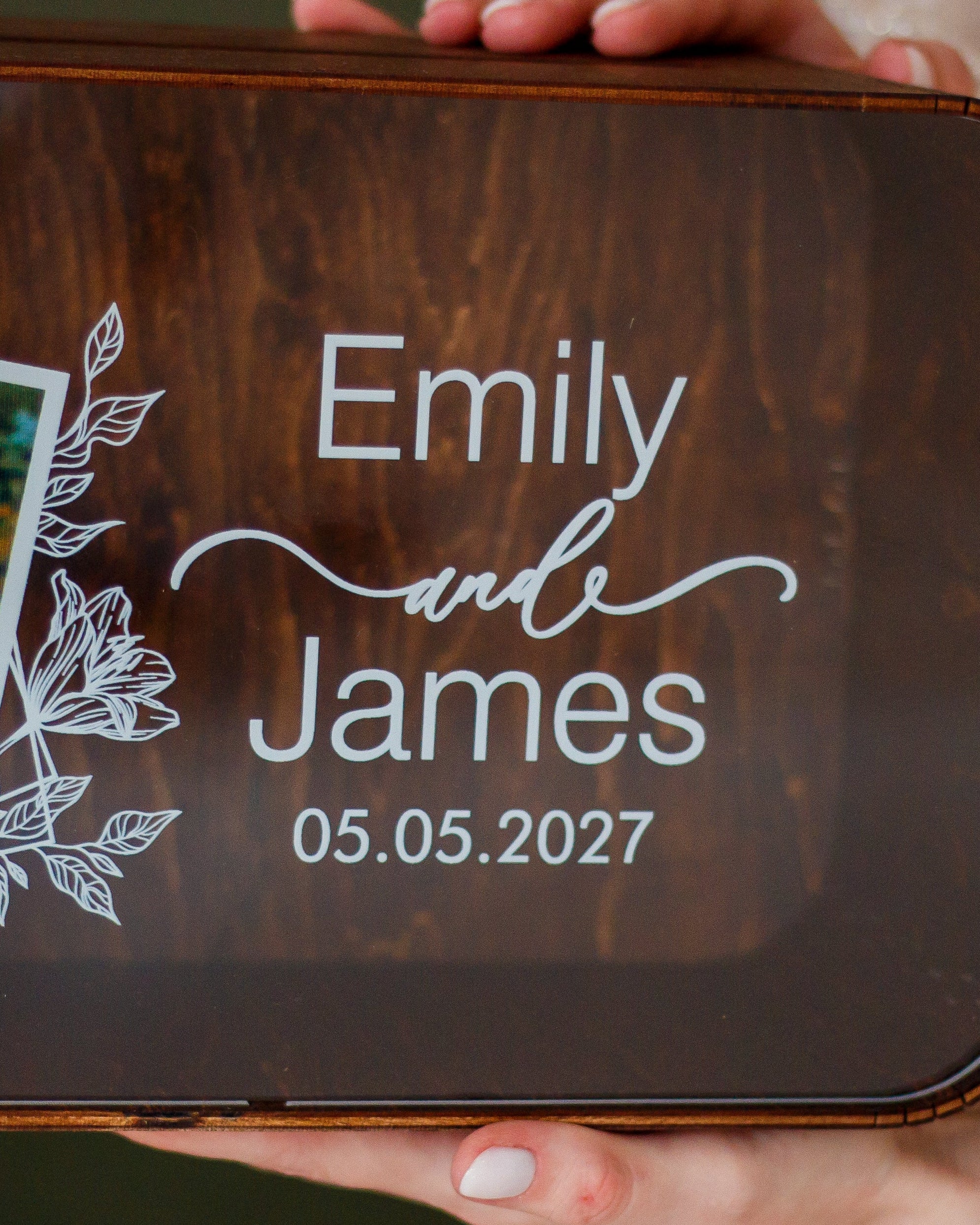 Personalized wedding card box with names and date