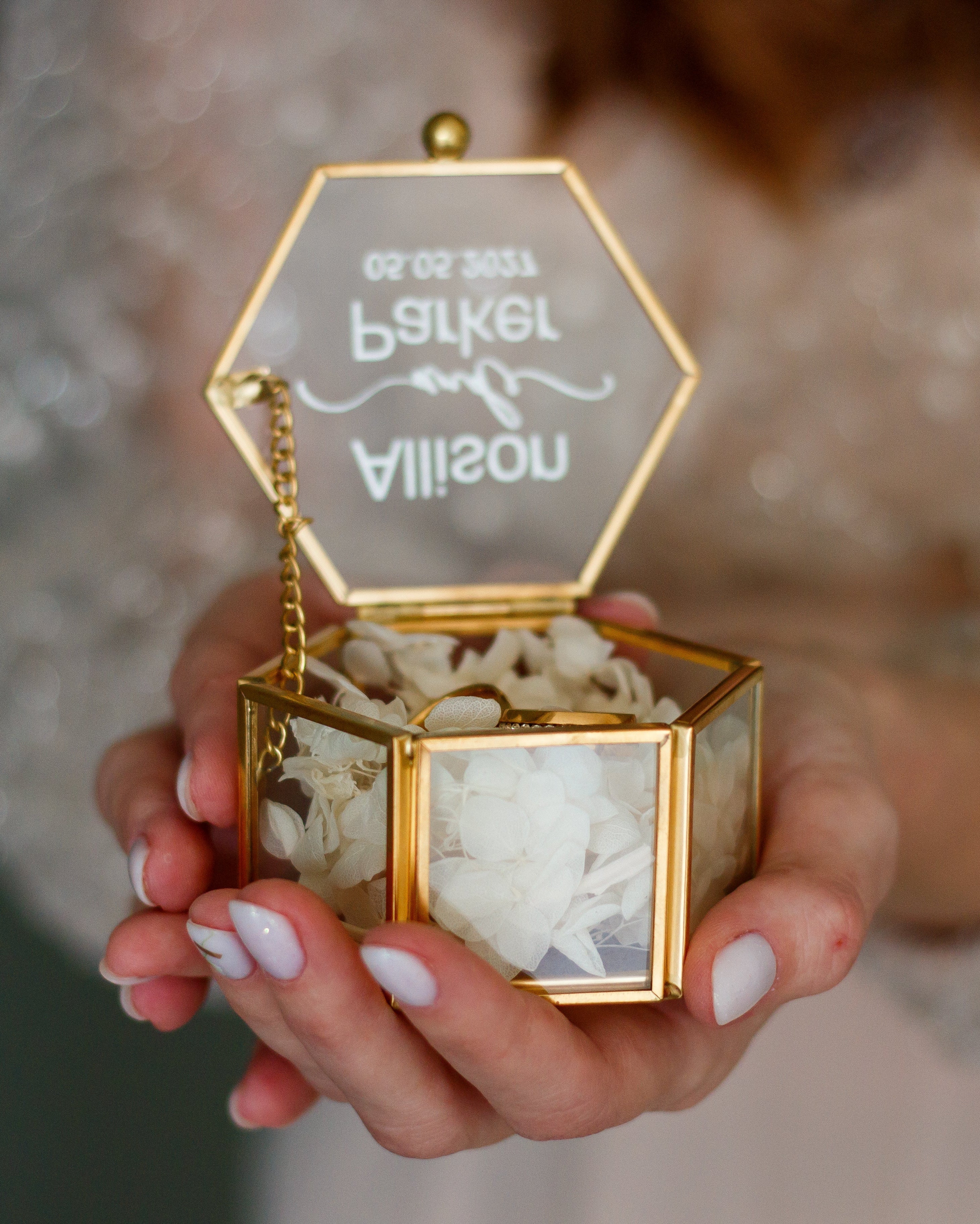 Custom engraved wedding ring holder box